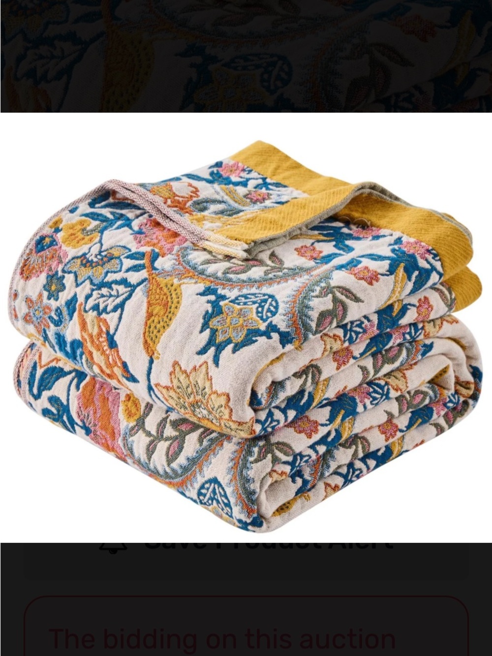 Embroidered Floral Throw Blanket with Yellow Trim